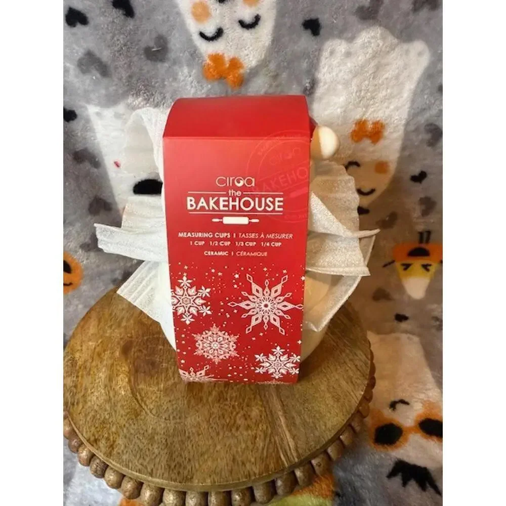 Bakehouse Snowman Ceramic Measuring Cups Set Holiday Kitchen Decor